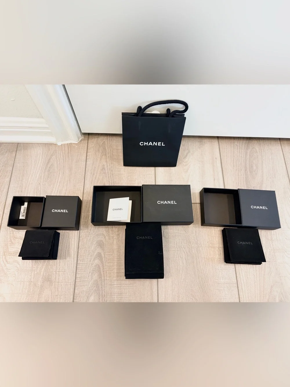 Authentic CHANEL 7 PIECES Bundle: 3 Jewelry Boxes + 3 Velvet Pouches